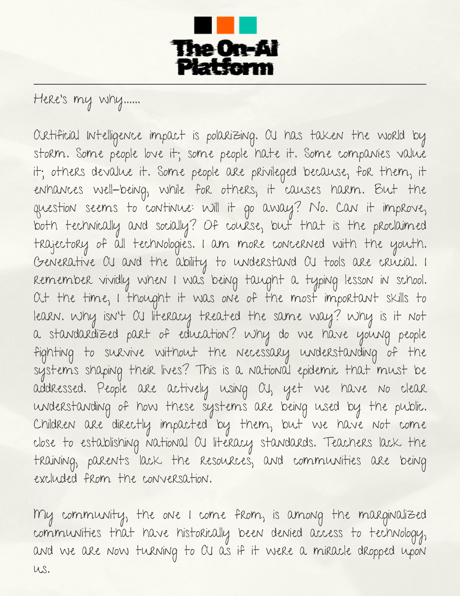 Handwritten letter from Tinarie Dacres, page 1 of 4